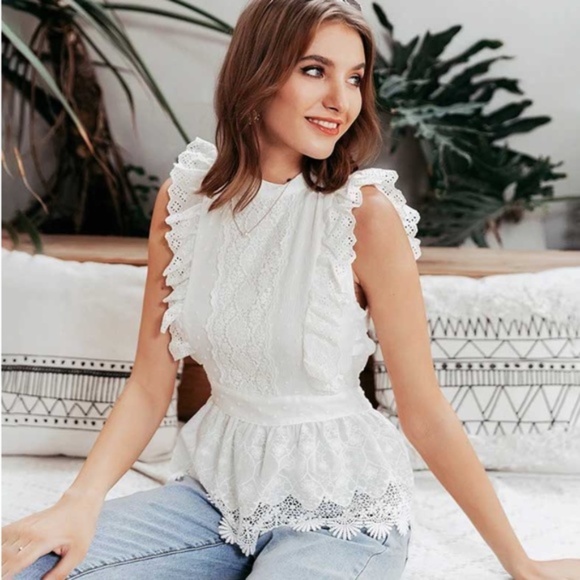 boho gypsy Open back ruffle detail white blouse - Picture 5 of 5